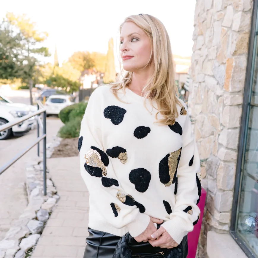 Leopard Shine Patterned Pullover Sweater