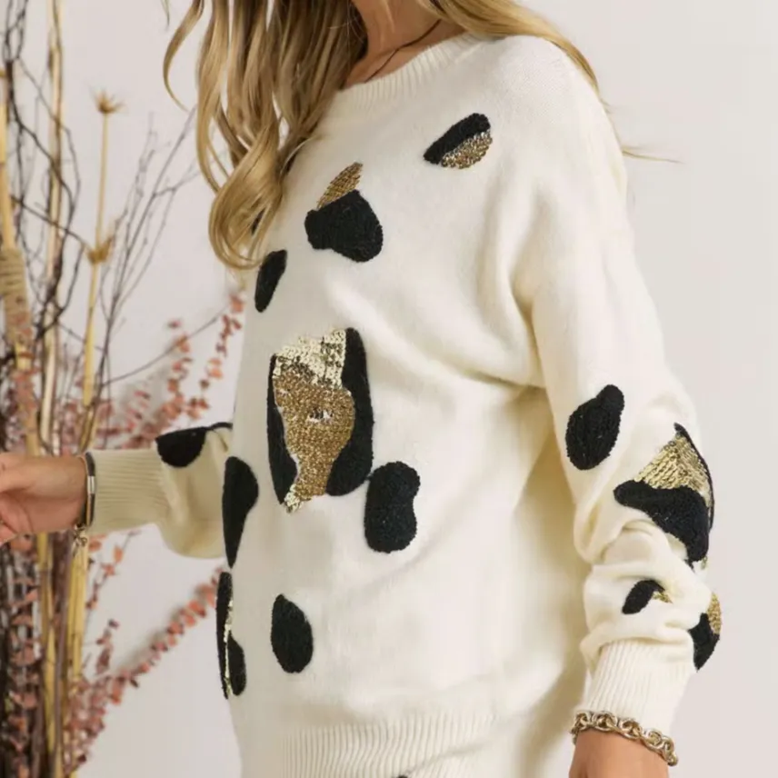 Leopard Shine Patterned Pullover Sweater