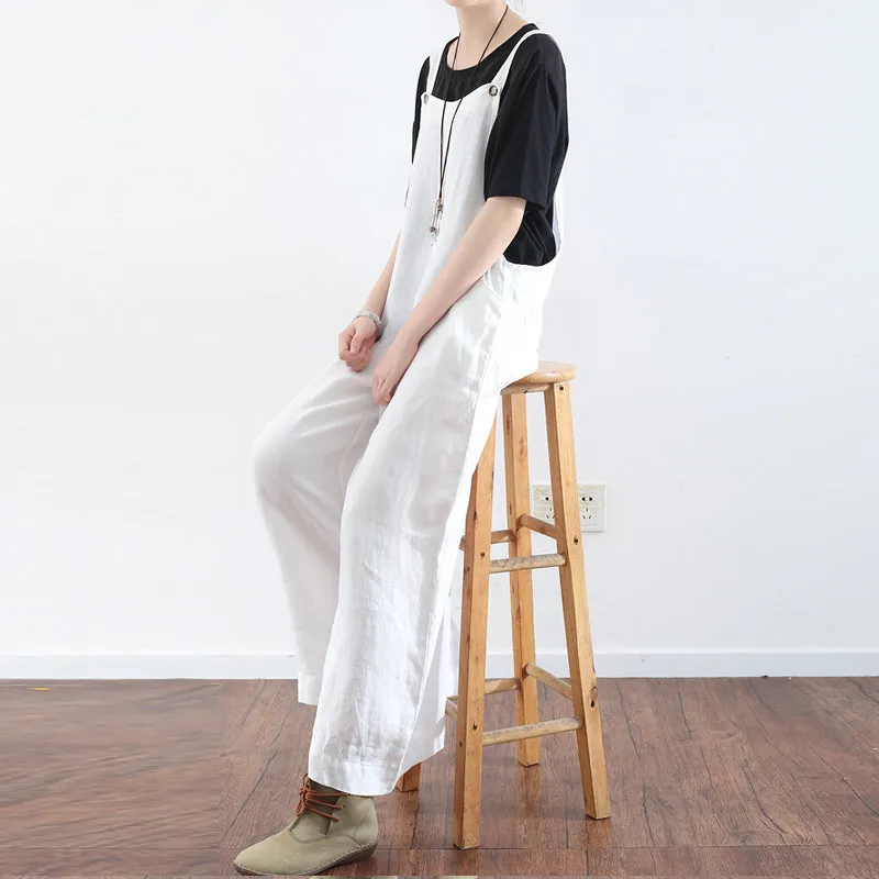 Loose Casual Linen Wide Leg Overalls For Women