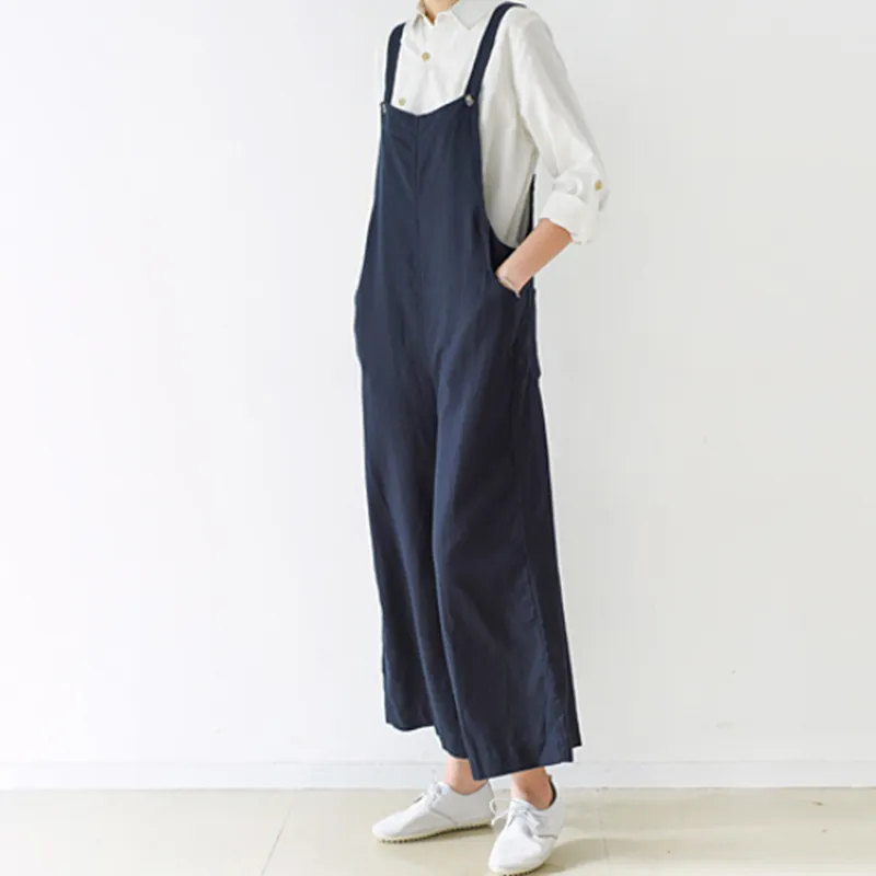 Loose Casual Linen Wide Leg Overalls For Women