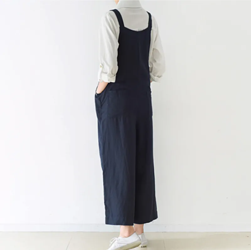 Loose Casual Linen Wide Leg Overalls For Women