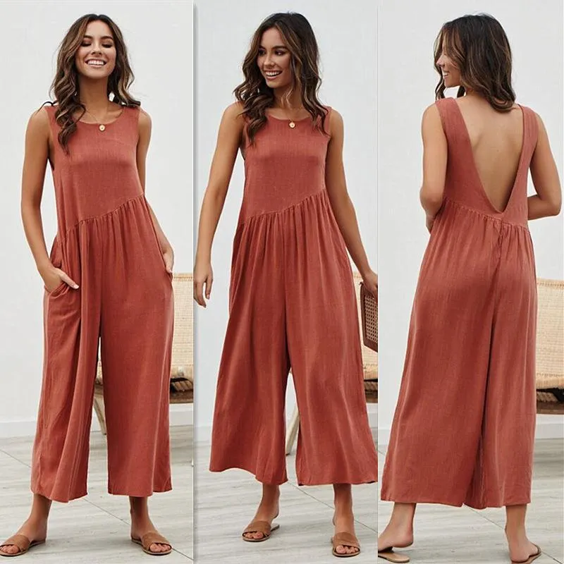 Loose Temperament Solid Color Vest Jumpsuit