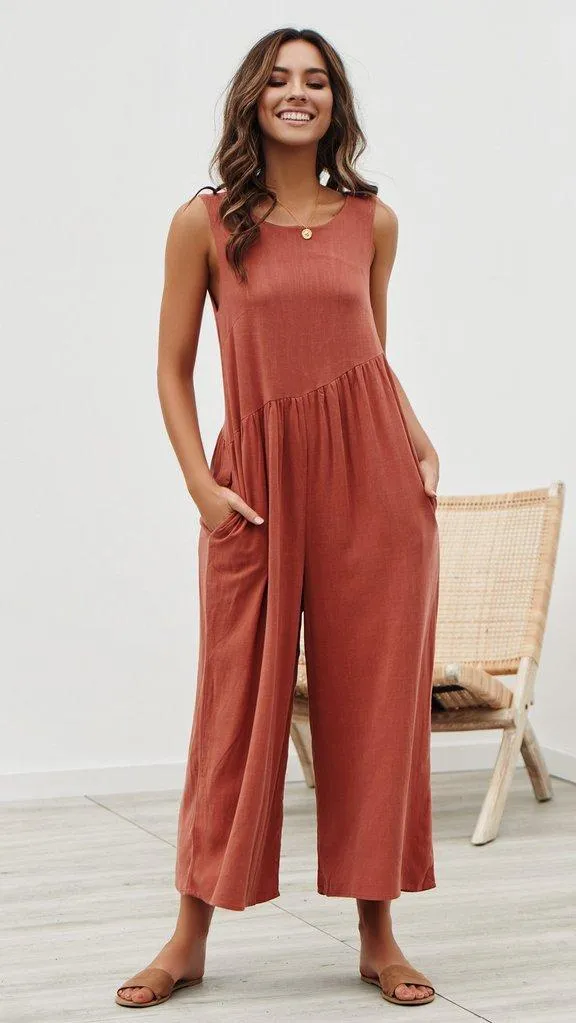 Loose Temperament Solid Color Vest Jumpsuit