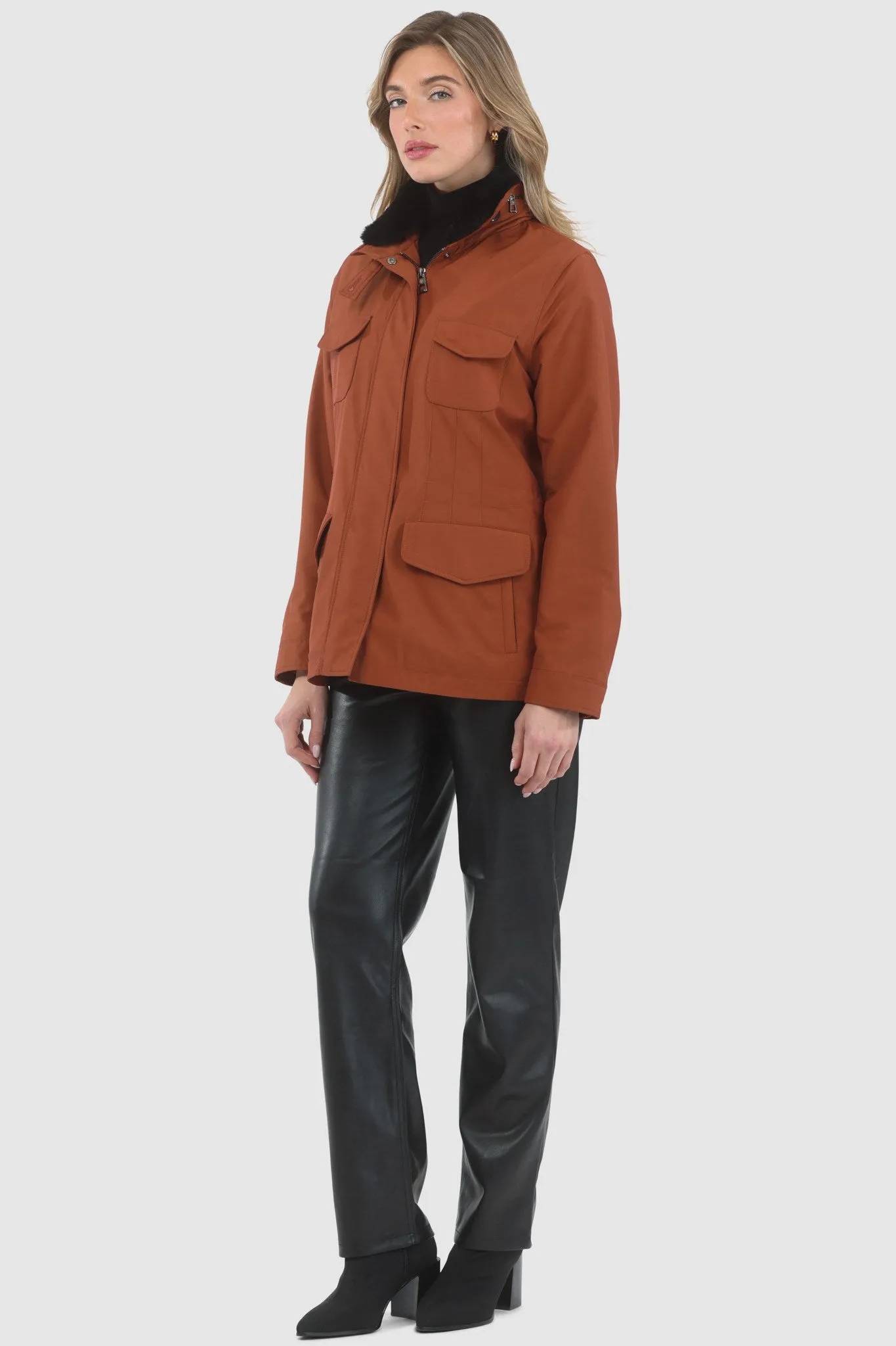 Loro Piana Storm System Lined Jacket with Detachable Select Shearling Lamb Collar, Concealed Hood