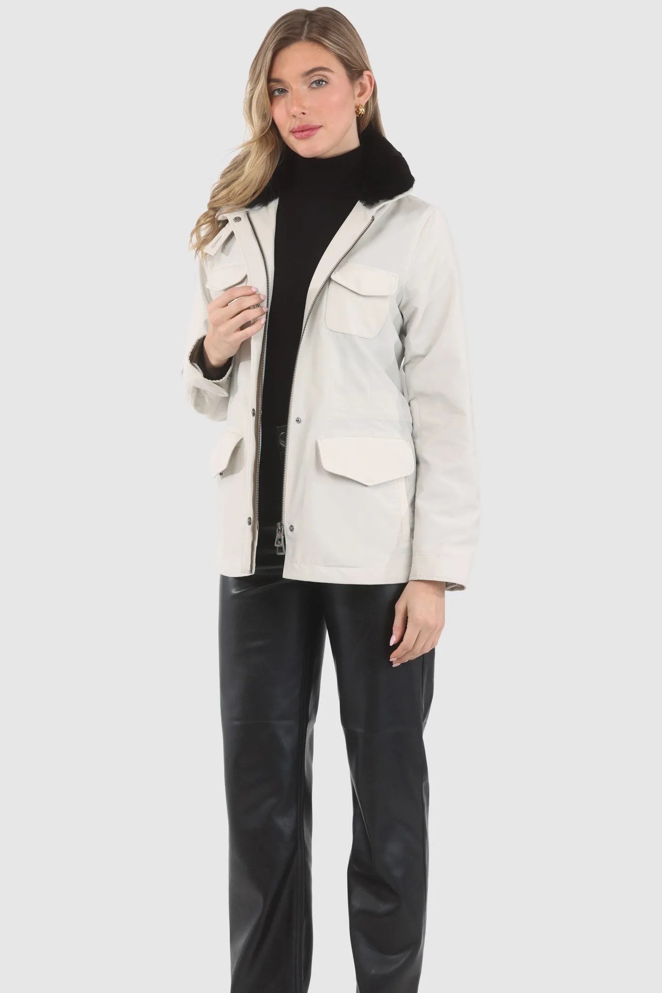 Loro Piana Storm System Lined Jacket with Detachable Select Shearling Lamb Collar, Concealed Hood