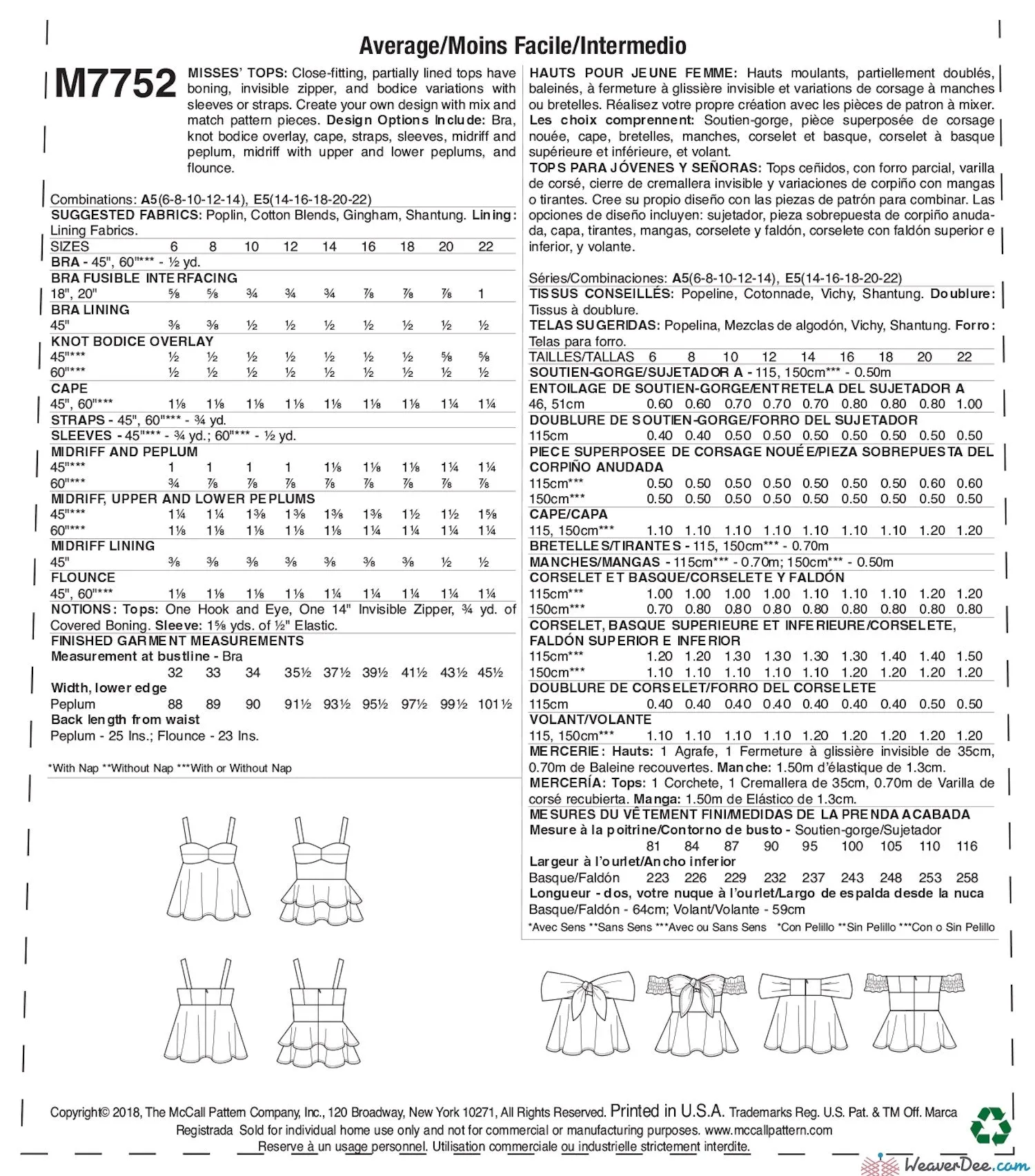 McCall's Pattern M7752 Misses' Tops