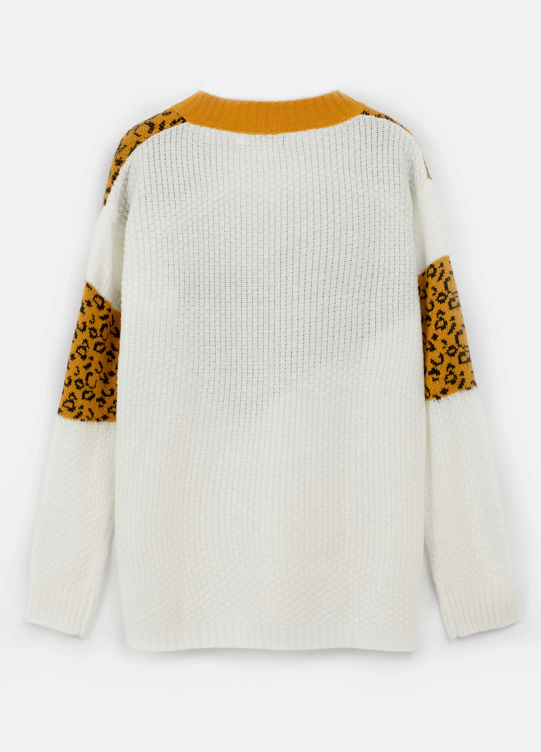 MECALA Women's Fall V-Neck Leopard Print Knit Pullover Sweater