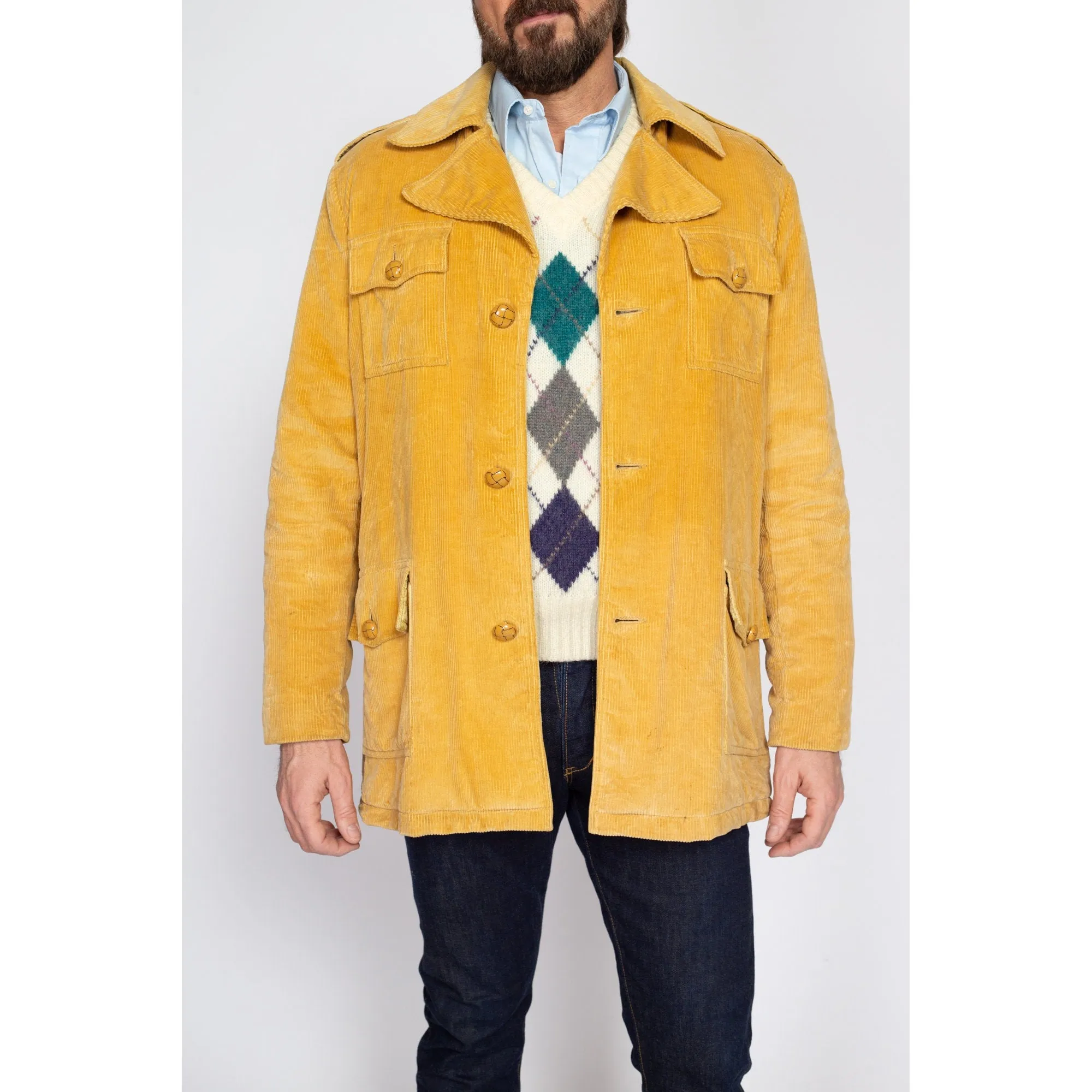 Medium 70s Mustard Yellow Corduroy Chore Coat