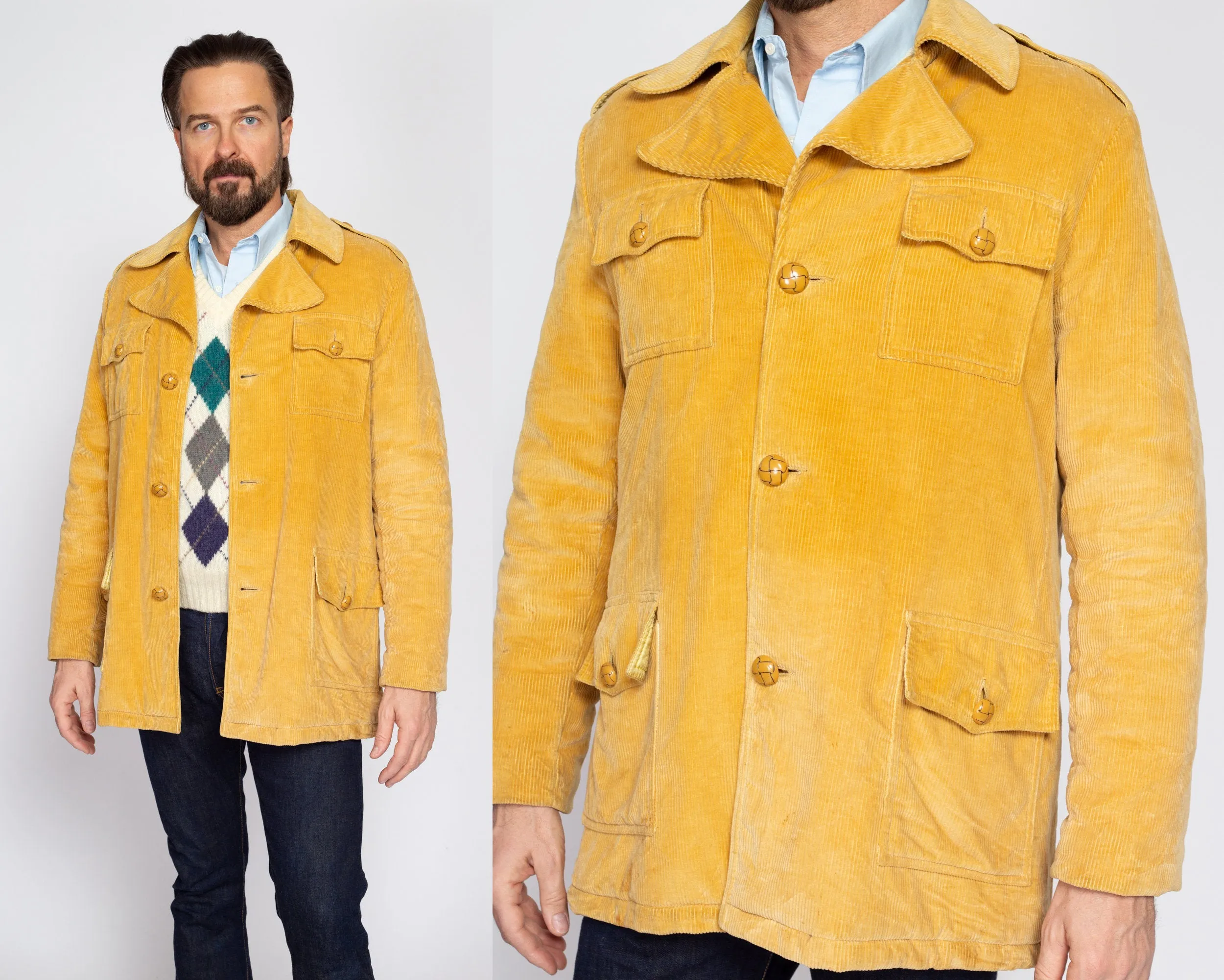 Medium 70s Mustard Yellow Corduroy Chore Coat