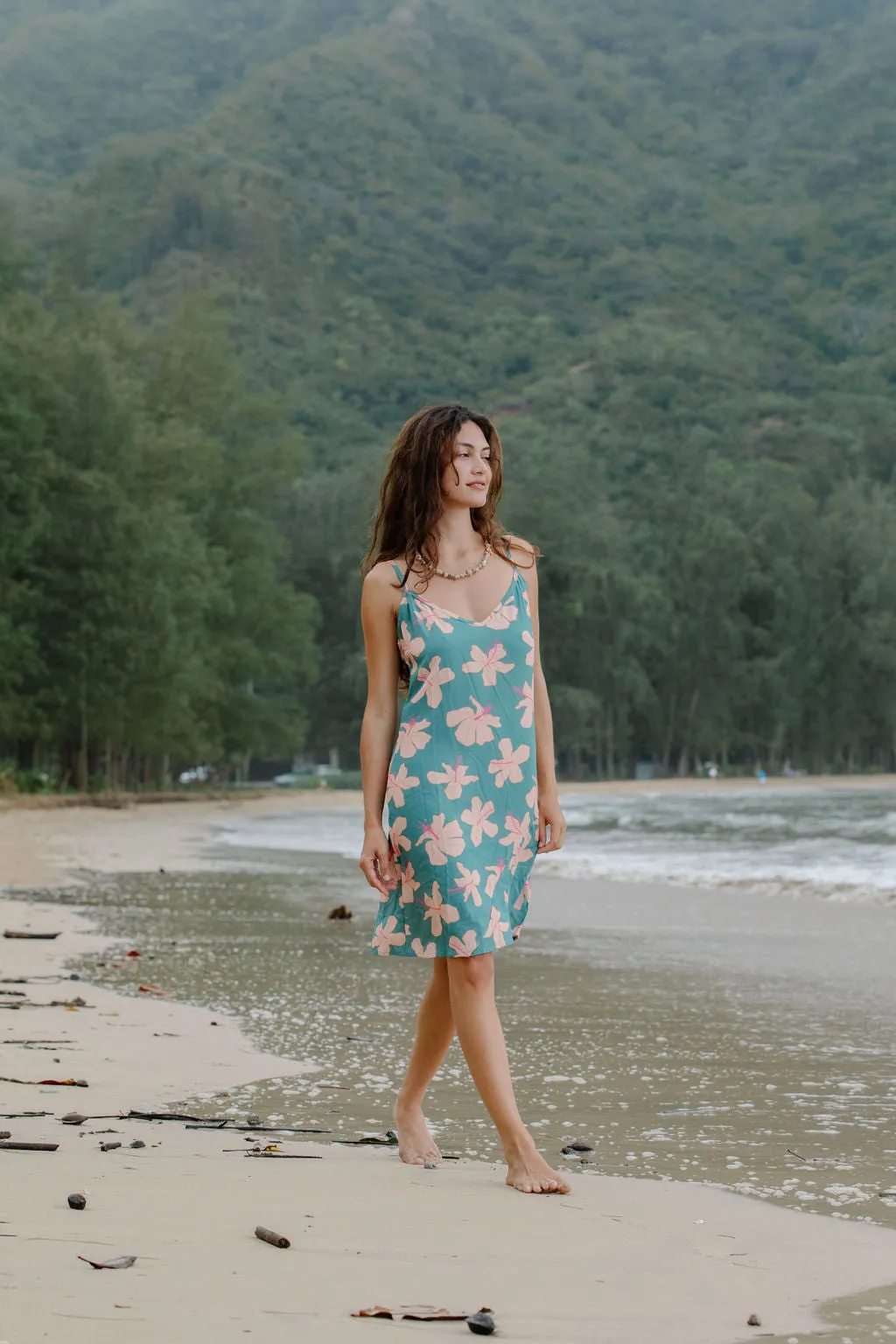 Meeya Dress in Koki'o Blossom (Teal)