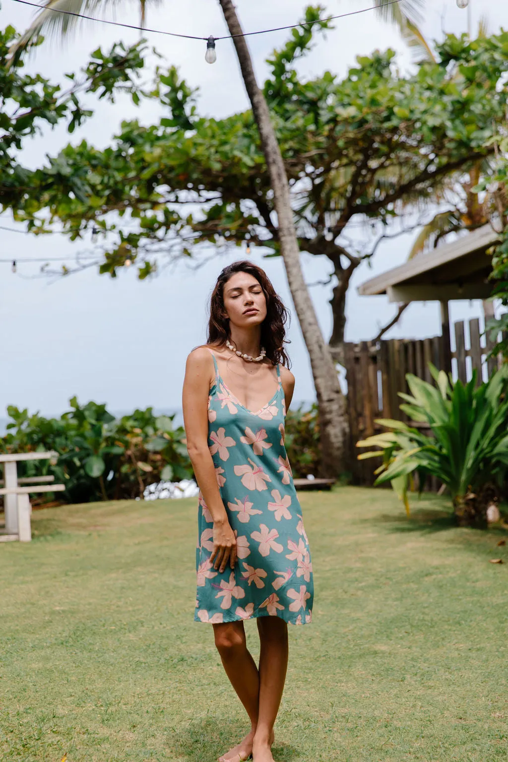 Meeya Dress in Koki'o Blossom (Teal)