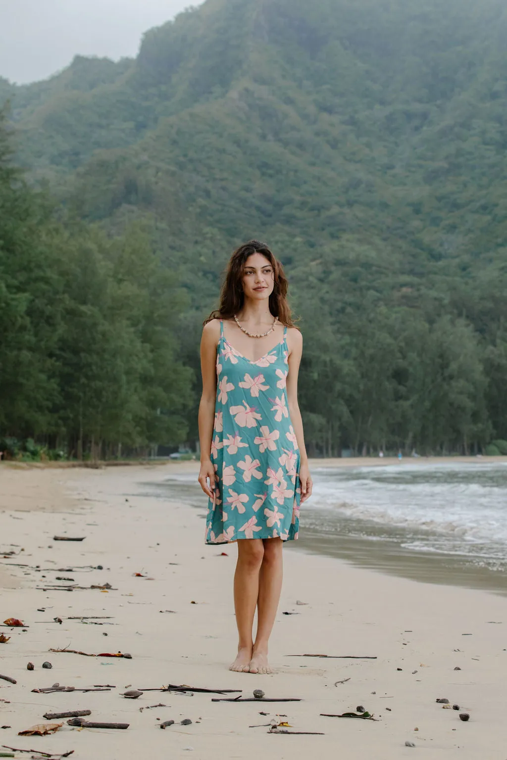 Meeya Dress in Koki'o Blossom (Teal)