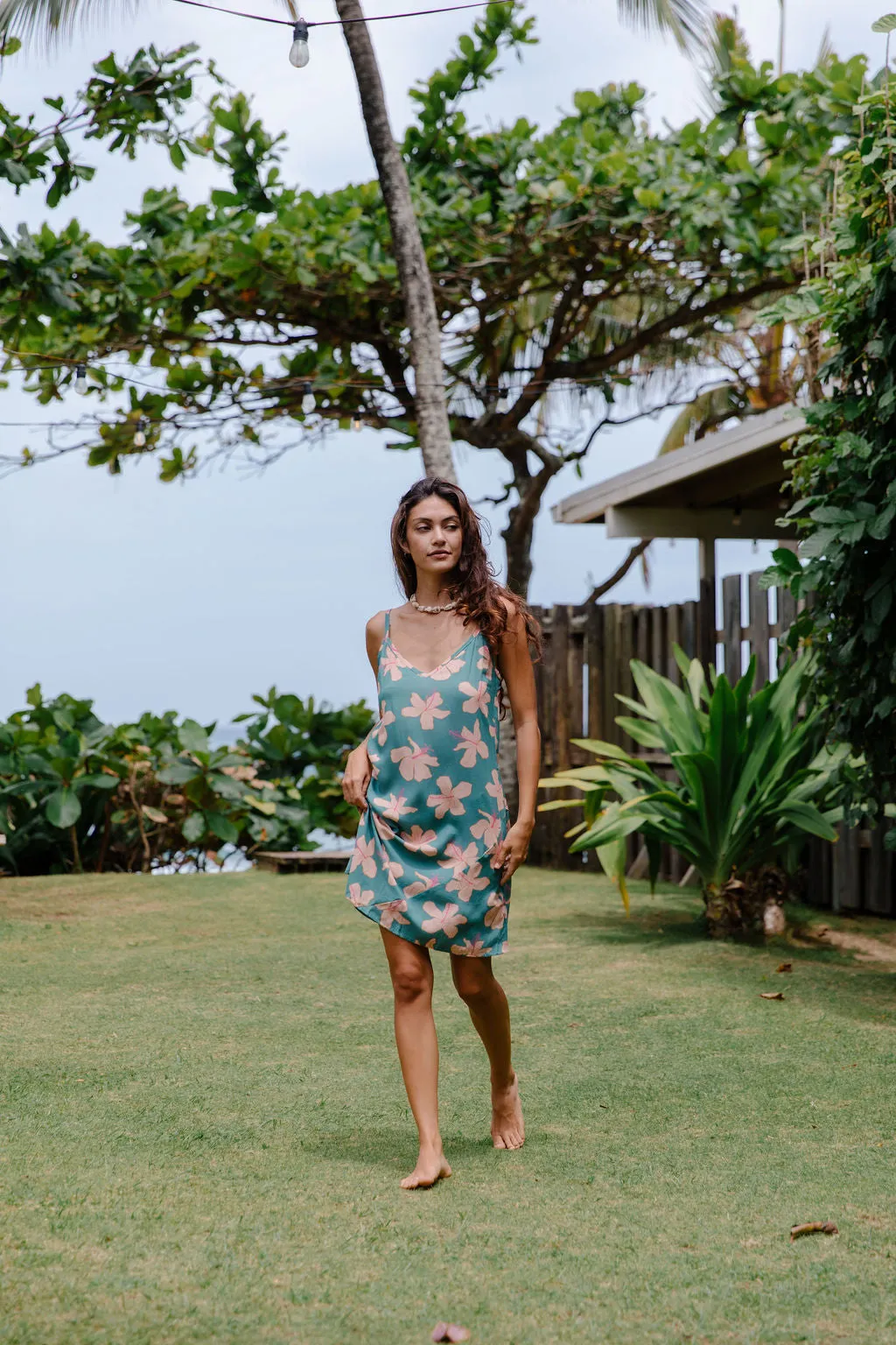 Meeya Dress in Koki'o Blossom (Teal)