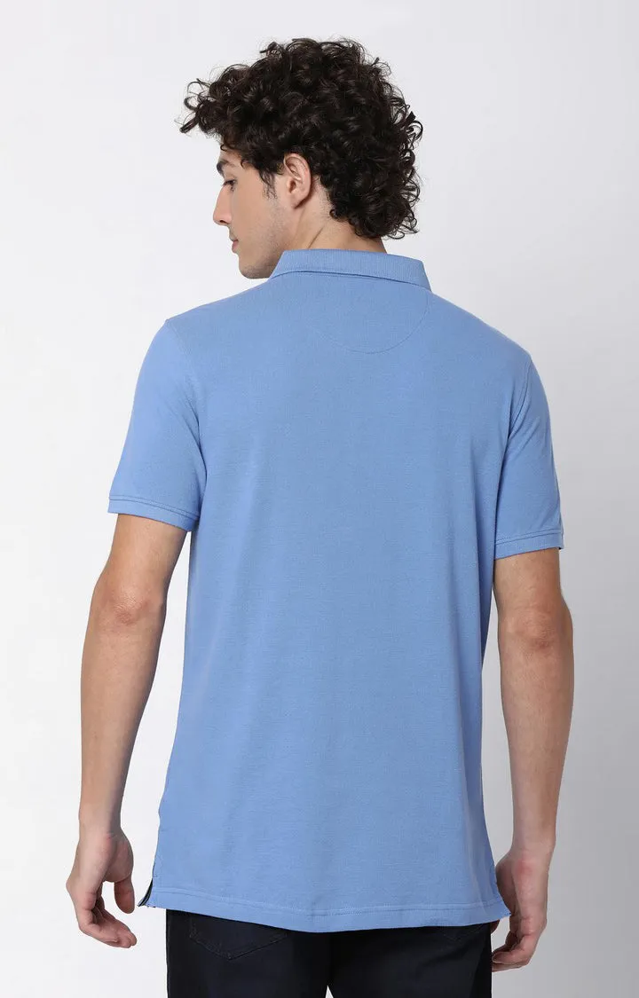 Men Premium Blue Cotton Polo T-Shirts - Underjeans By Spykar