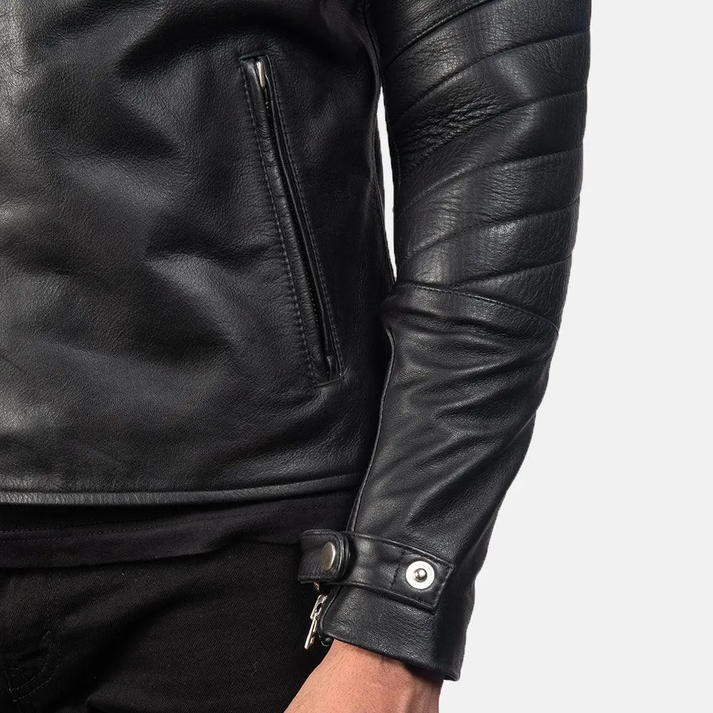 Mens Black Leather Motorbike Jacket