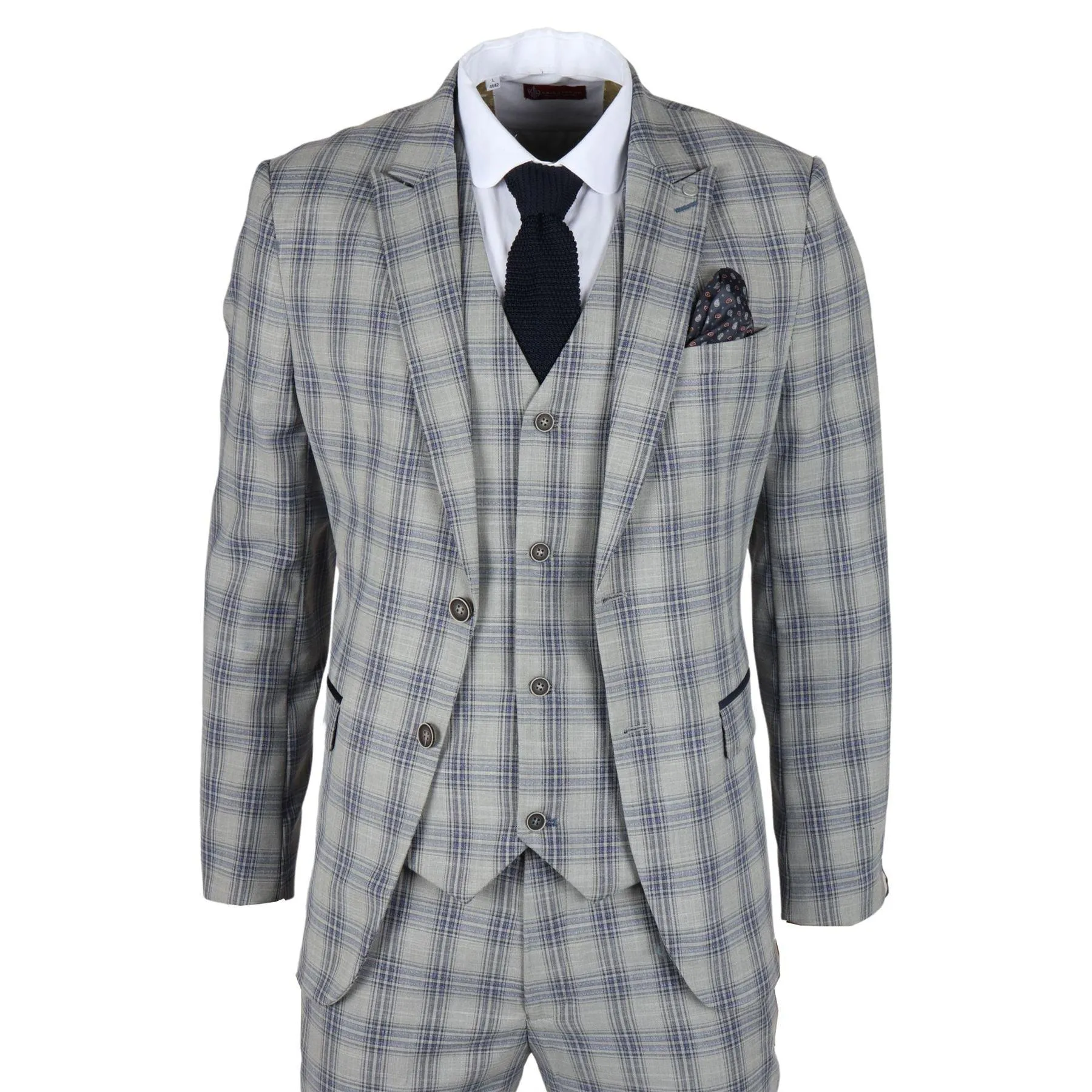 Men's Blazer Grey Blue Checked Classic Sport Coat Plaid Tailored Fit