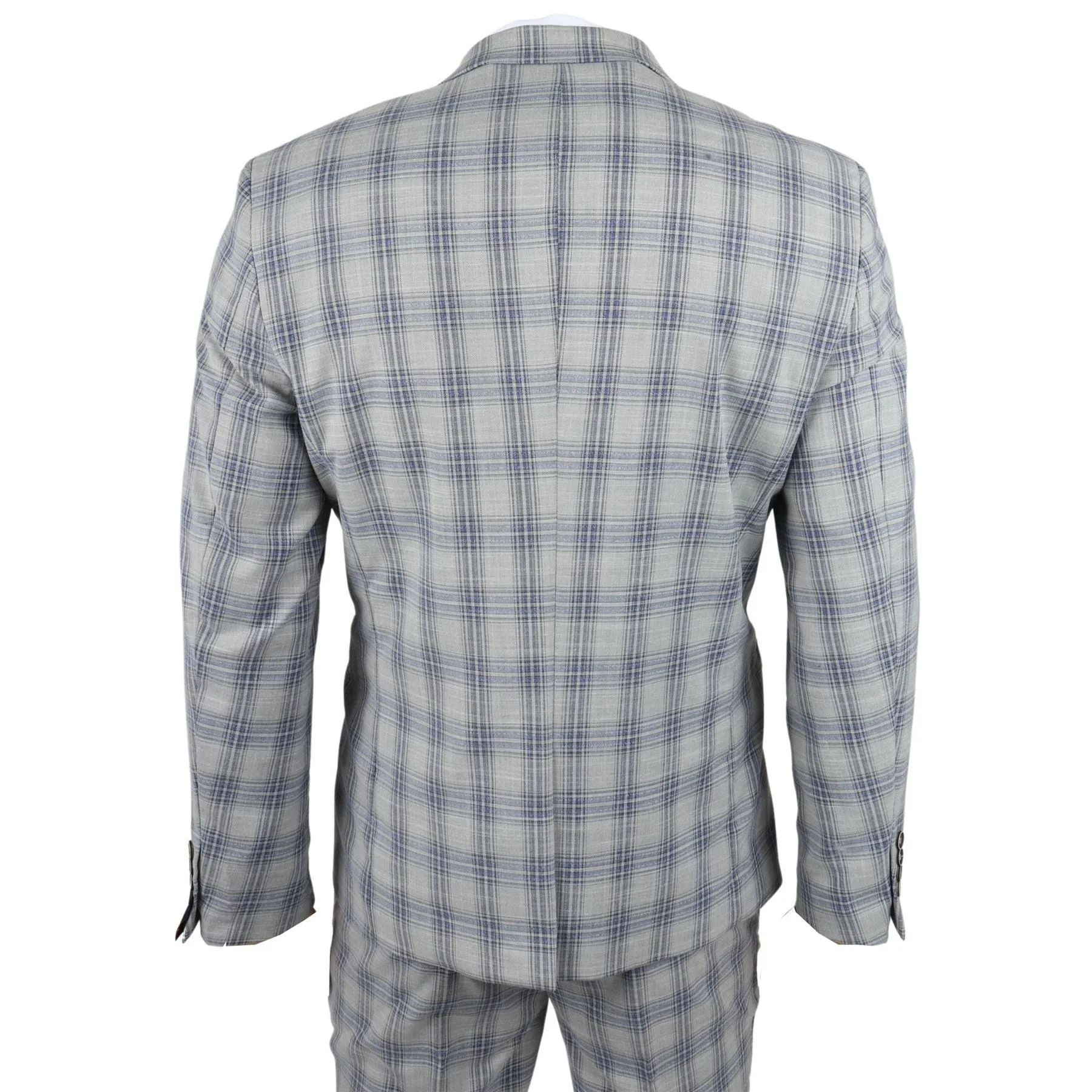 Men's Blazer Grey Blue Checked Classic Sport Coat Plaid Tailored Fit