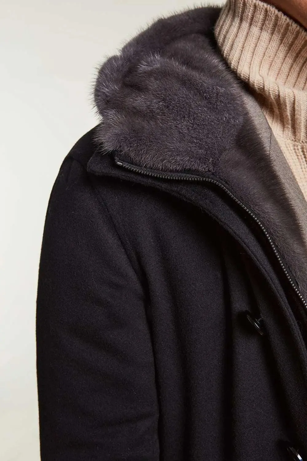 Mens coat with fur hood