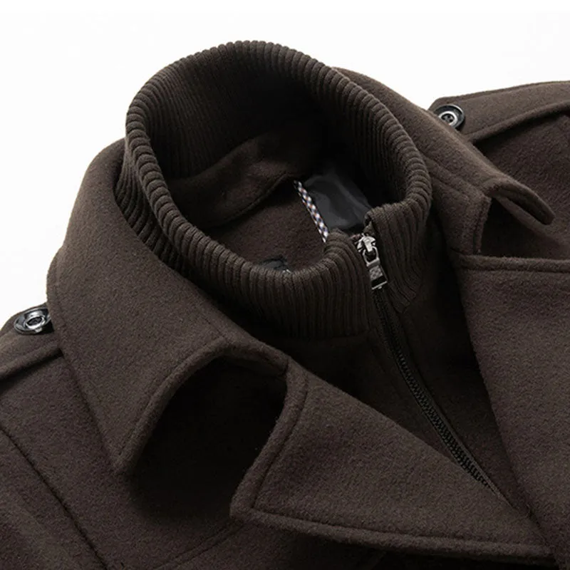 Men's Gentle Layered Collar Single Breasted Quilted Lined Wool Blend Pea Coats