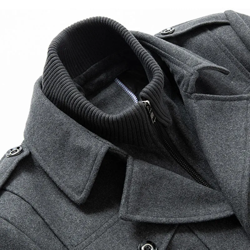 Men's Gentle Layered Collar Single Breasted Quilted Lined Wool Blend Pea Coats