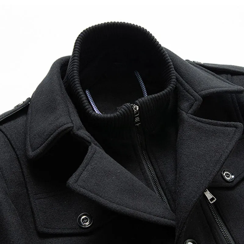 Men's Gentle Layered Collar Single Breasted Quilted Lined Wool Blend Pea Coats