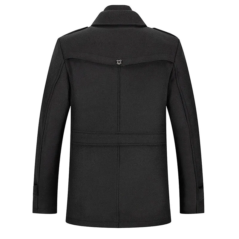 Men's Gentle Layered Collar Single Breasted Quilted Lined Wool Blend Pea Coats