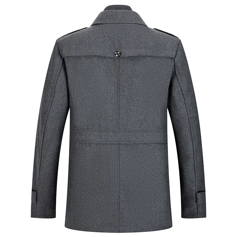 Men's Gentle Layered Collar Single Breasted Quilted Lined Wool Blend Pea Coats