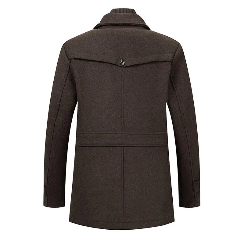 Men's Gentle Layered Collar Single Breasted Quilted Lined Wool Blend Pea Coats