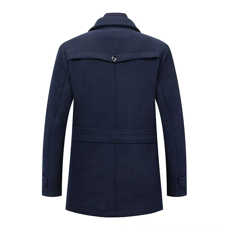 Men's Gentle Layered Collar Single Breasted Quilted Lined Wool Blend Pea Coats