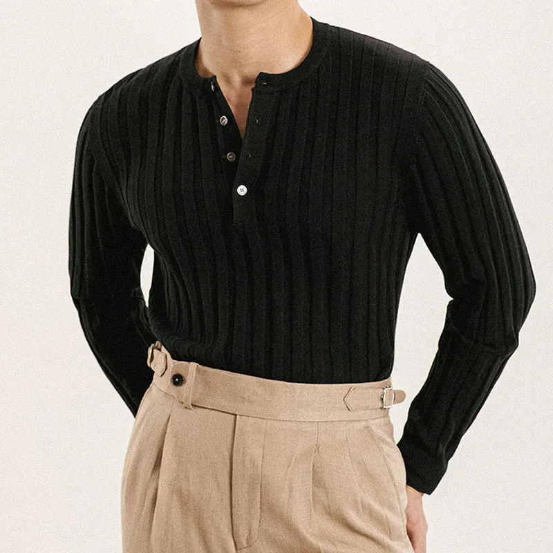 Men's Hunter Collar Casual Striped Slim-fit Bottoming Sweater