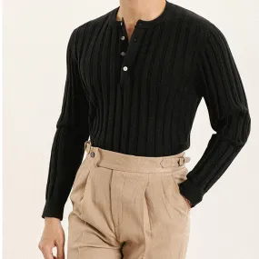 Men's Hunter Collar Casual Striped Slim-fit Bottoming Sweater