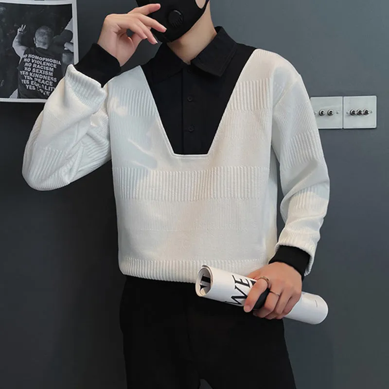 Men's Lapel Collar Casual Knitted Sweater