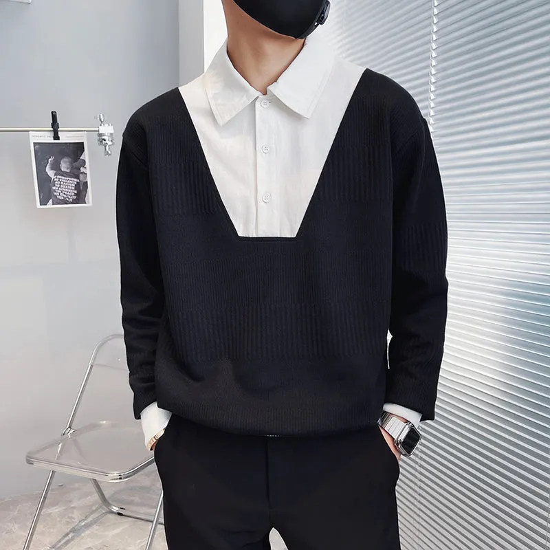 Men's Lapel Collar Casual Knitted Sweater