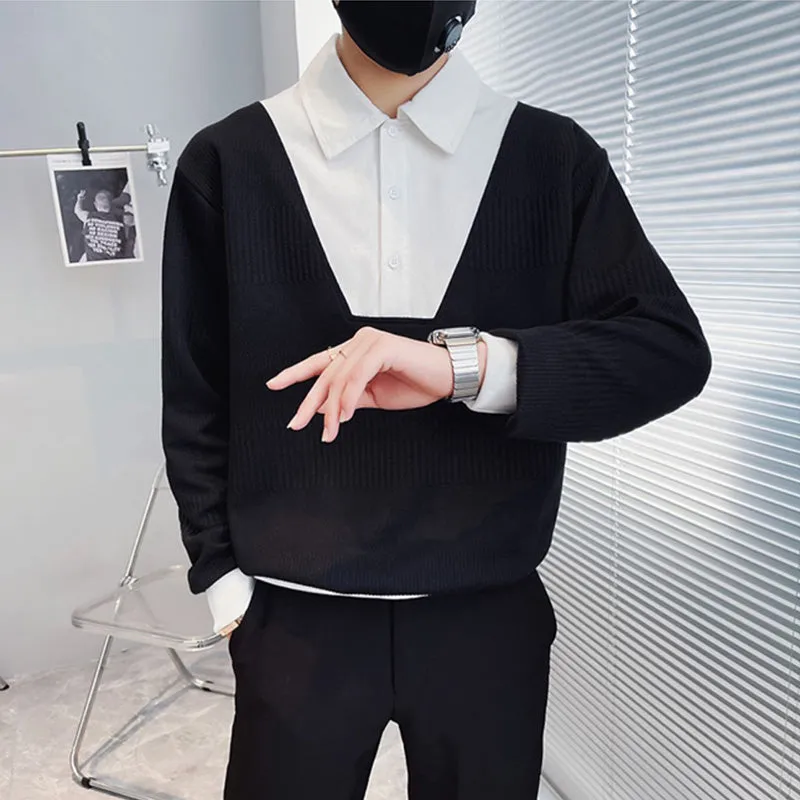 Men's Lapel Collar Casual Knitted Sweater