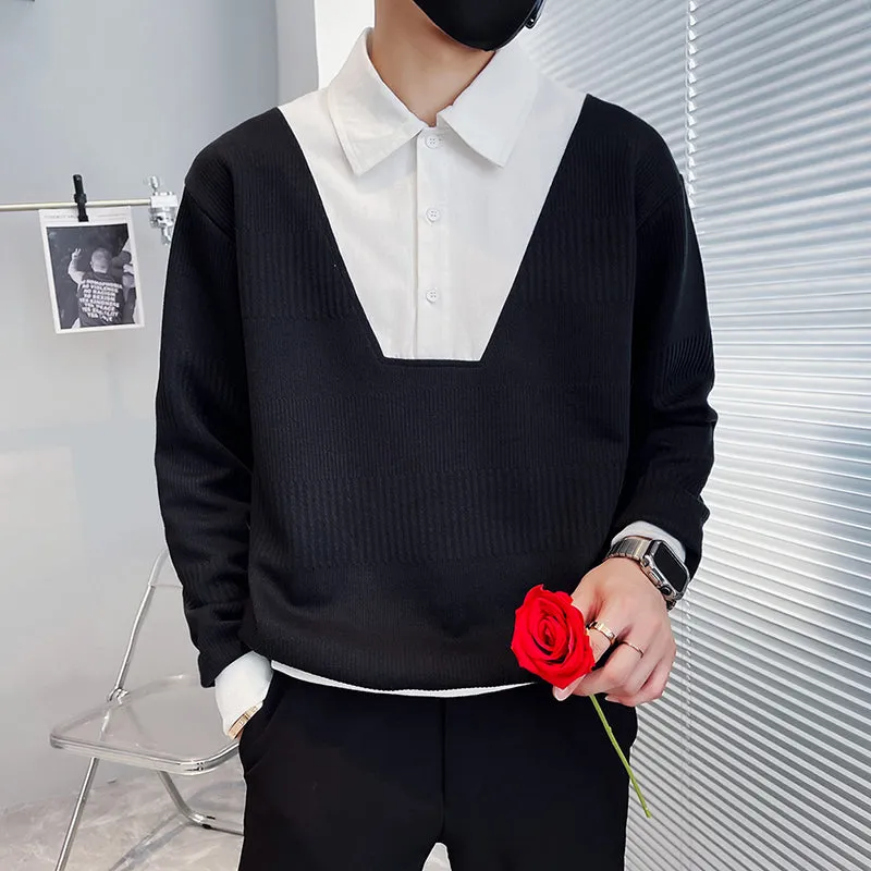 Men's Lapel Collar Casual Knitted Sweater