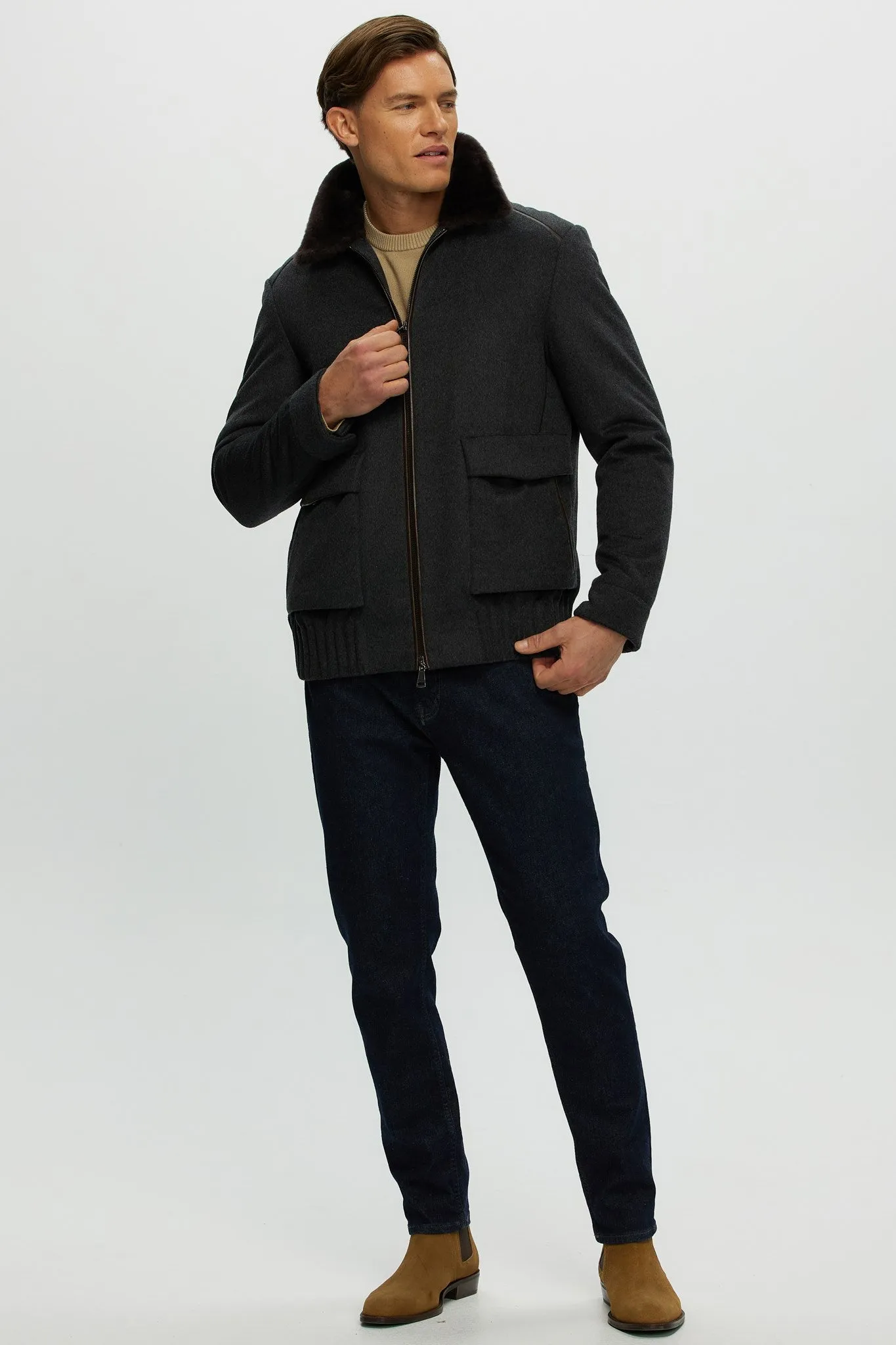 Men's Select Fabric Jacket with Merino Shearling Lamb