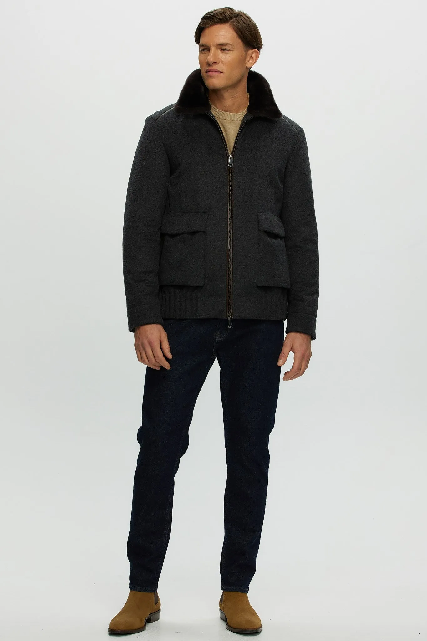 Men's Select Fabric Jacket with Merino Shearling Lamb