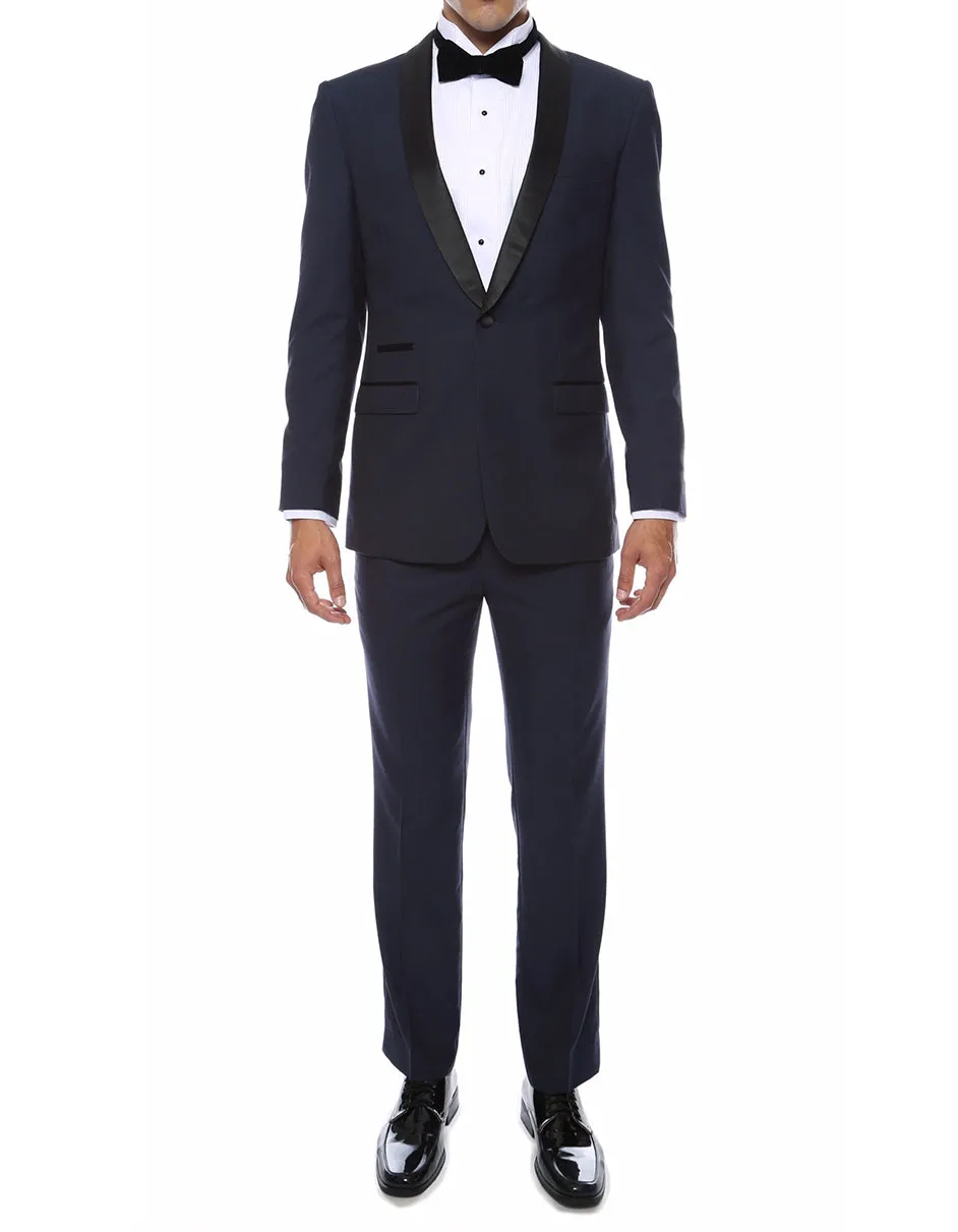 Mens Skinny Fit Shawl Prom Tuxedo in Navy Blue