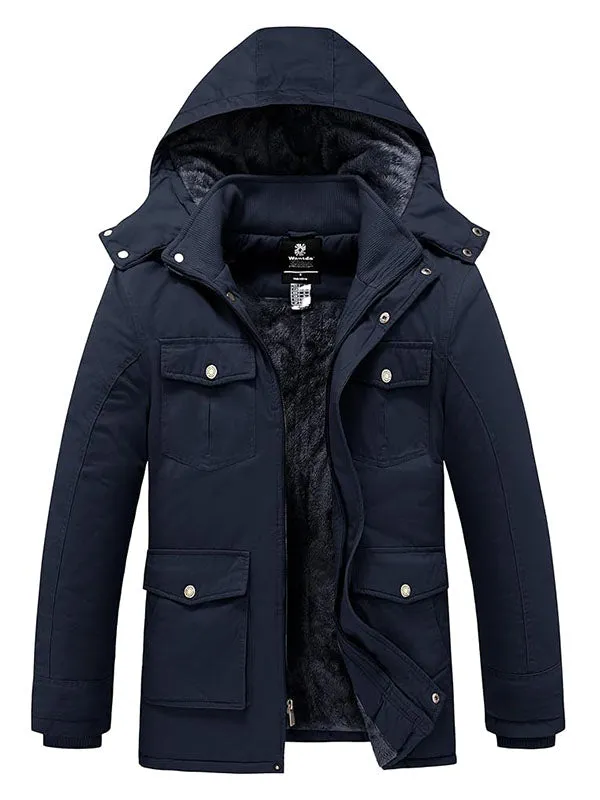 Men's Winter Coat Thicken Military Cotton Jacket Warm Fleece Parka Jacket with Removable Hood