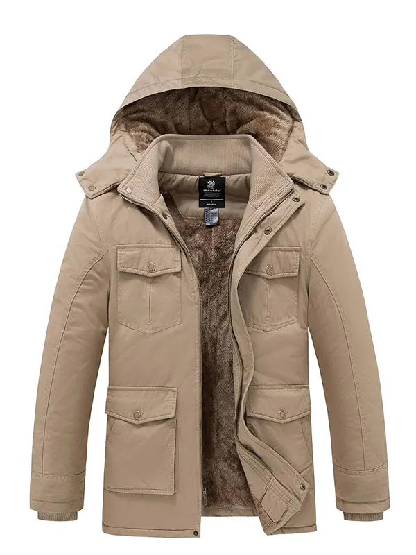 Men's Winter Coat Thicken Military Cotton Jacket Warm Fleece Parka Jacket with Removable Hood