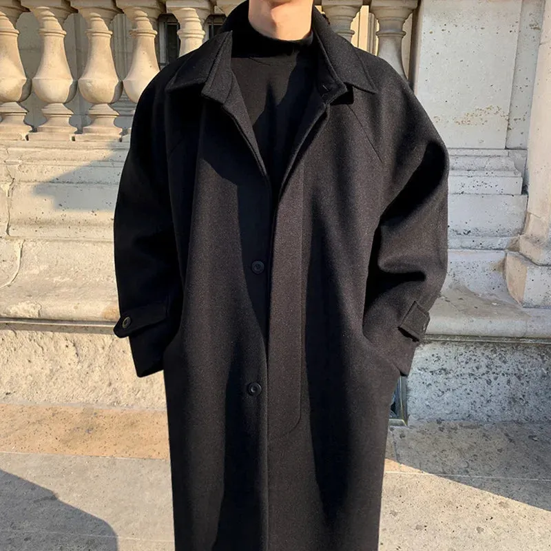 Men's Winter New Woolen And Mixtures Coat Long Coat Korean Style Fashion Thickened Loose Single Breasted Overcoat 9Y8453