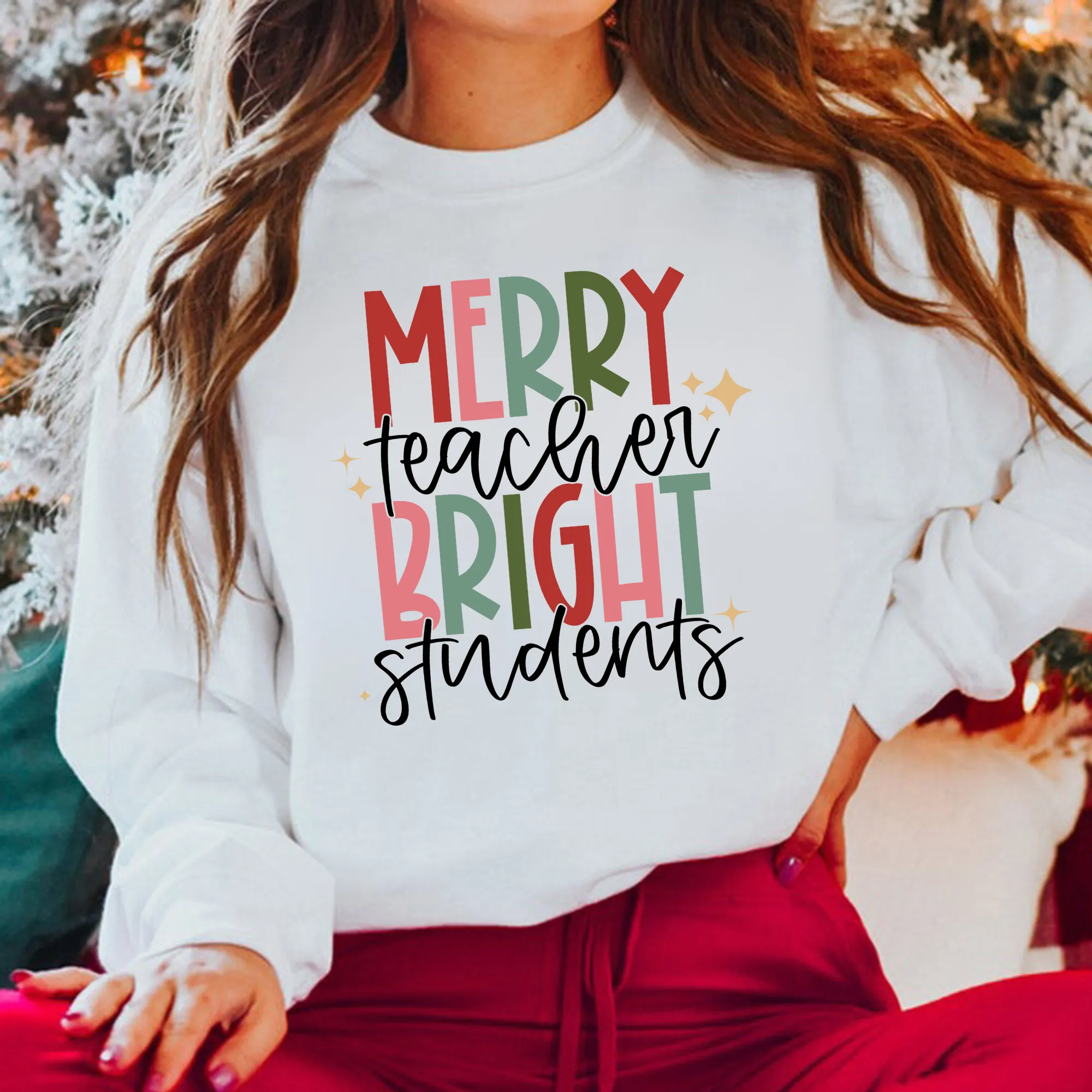 Merry Teacher Bright Students | Teacher Christmas Sweatshirt