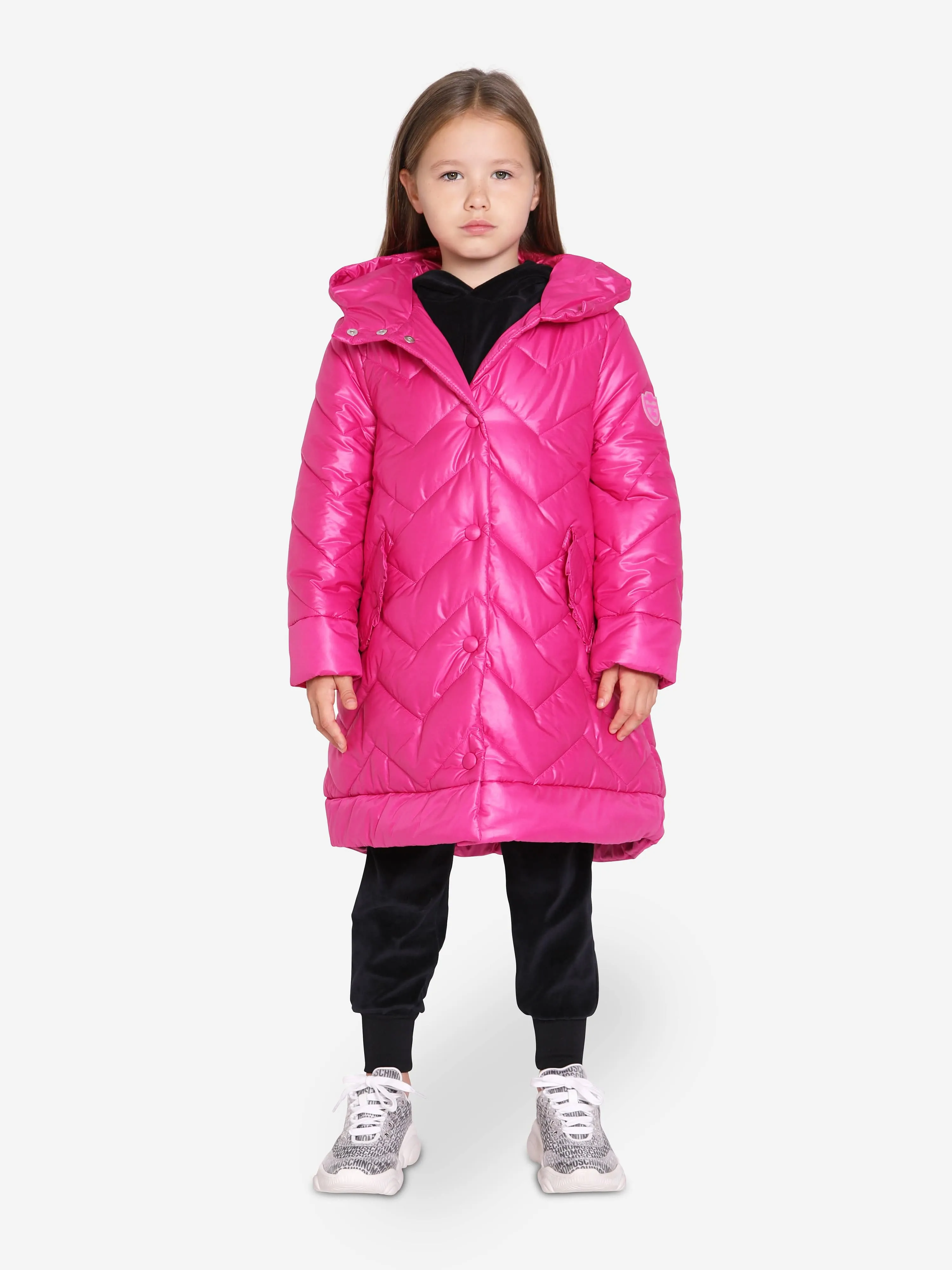 Monnalisa Girls Down Quilted Hooded Coat In Pink