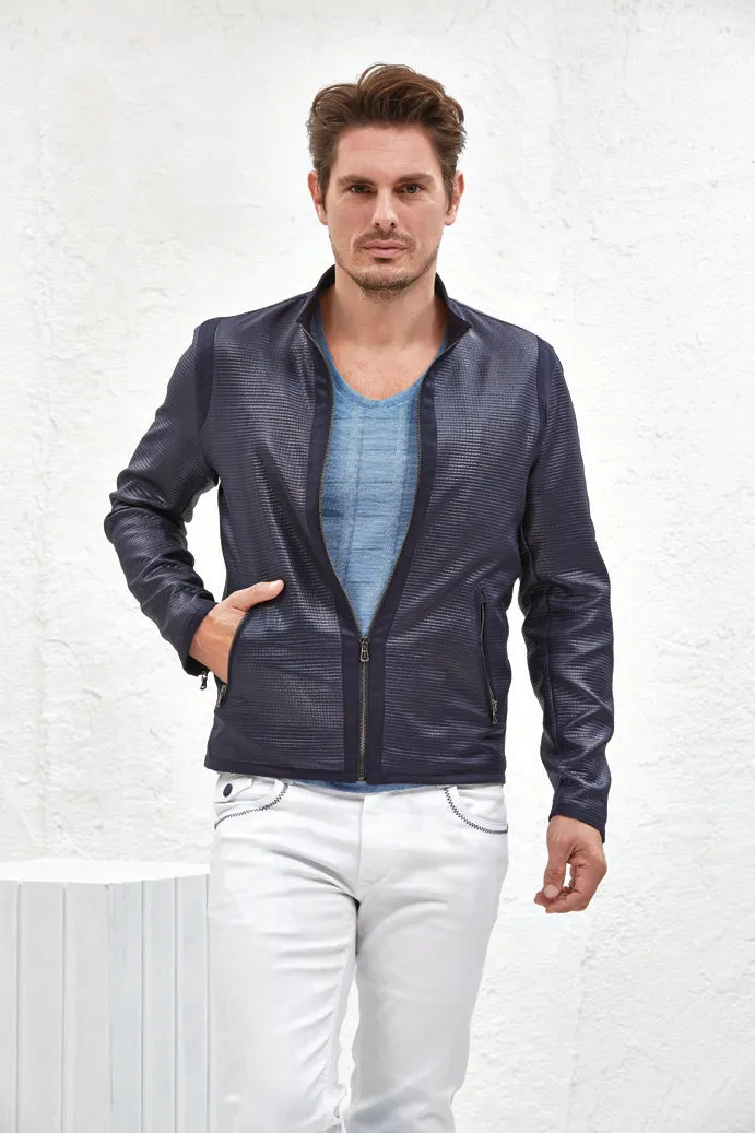 Navy Micro Squared Jacquard Jacket