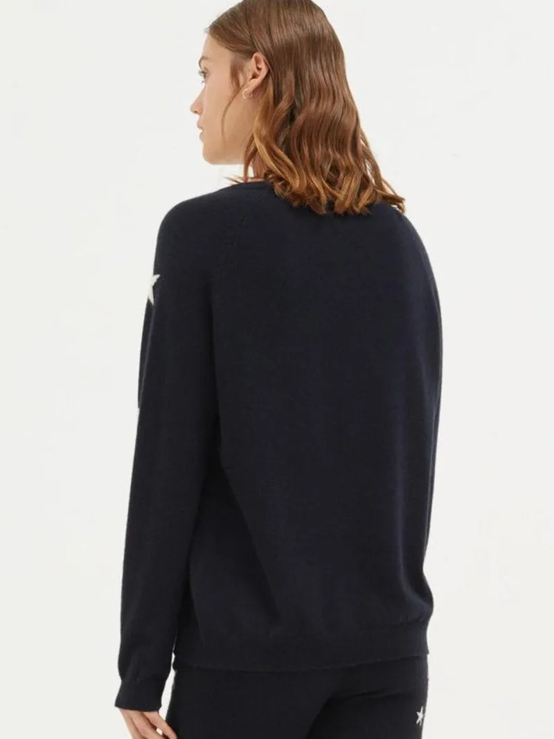 Navy Slouchy Star Cashmere Sweater