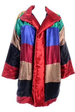 Neiman Marcus 1980s Vintage Rainbow Satin Reversible Coat