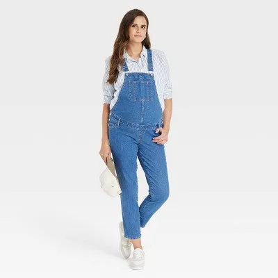 New - Denim Overalls Maternity Jumpsuit - Isabel Maternity by Ingrid & Isabel Medium Wash 10