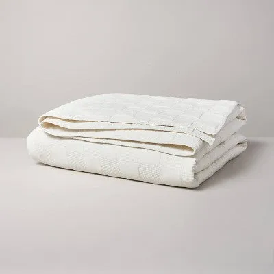 New - Full/Queen Checkerboard Stitch Quilt Cream - Hearth & Hand with Magnolia: OEKO-TEX Certified, Farmhouse Style Coverlet