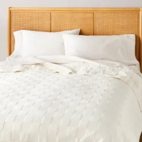 New - Full/Queen Checkerboard Stitch Quilt Cream - Hearth & Hand with Magnolia: OEKO-TEX Certified, Farmhouse Style Coverlet