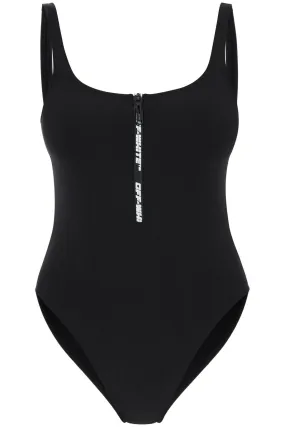 Off-white one-piece swimsuit with zip and logo